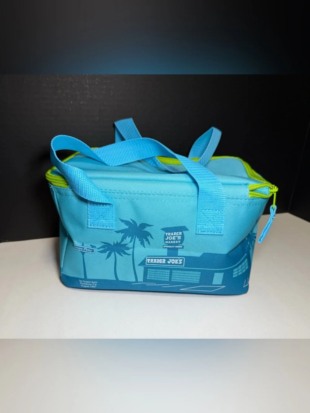 Trader‎ Joe's Aqua Insulated Lunch Bag with Lime Zipper